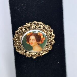 Vintage Lady Portrait On Porcelian Brooch 1" GC, West Germany.